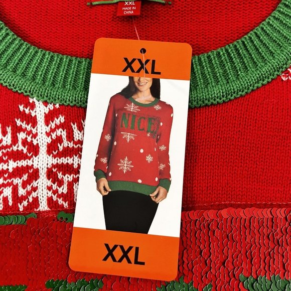 TO BE JOLLY Women’s Ugly Christmas Sweater Naughty/Nice Sequin NWT XXL - Picture 5 of 12